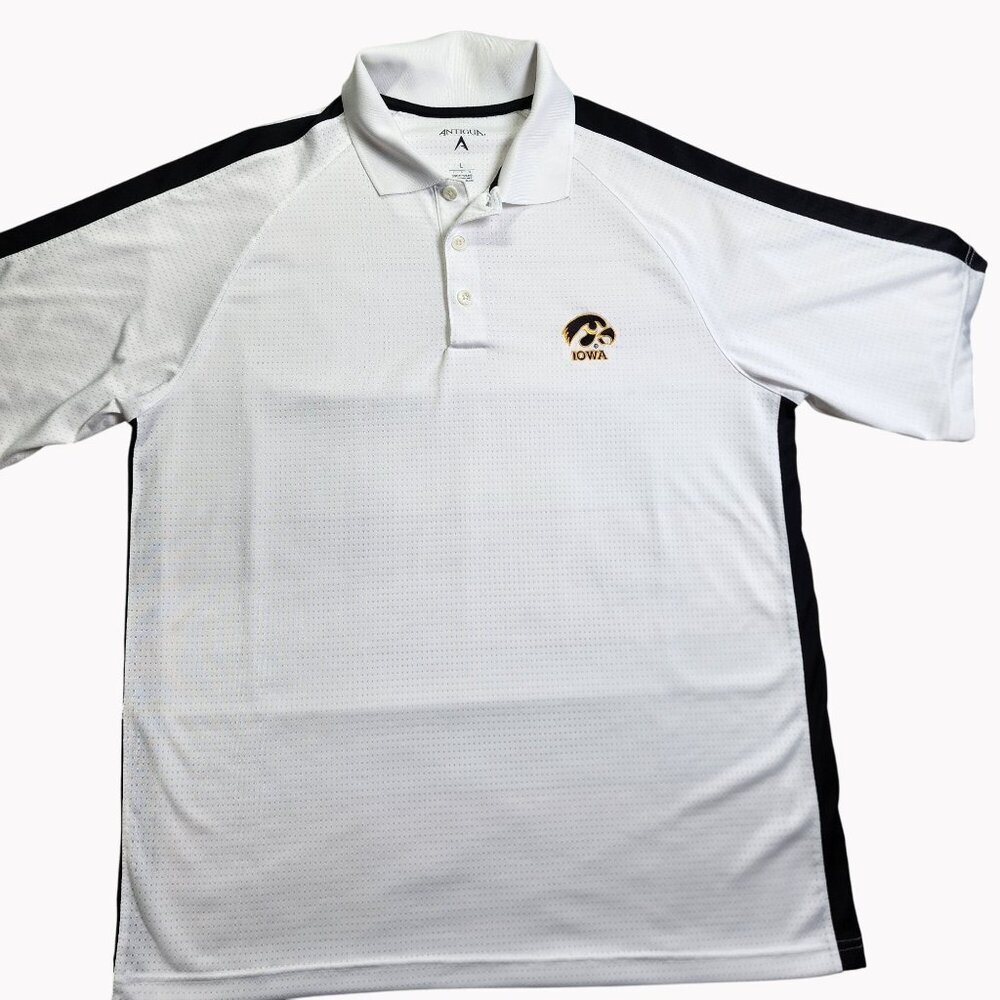 Antigua Mens Large Iowa Hawkeyes White Polo Shirt Polyester Golf Top